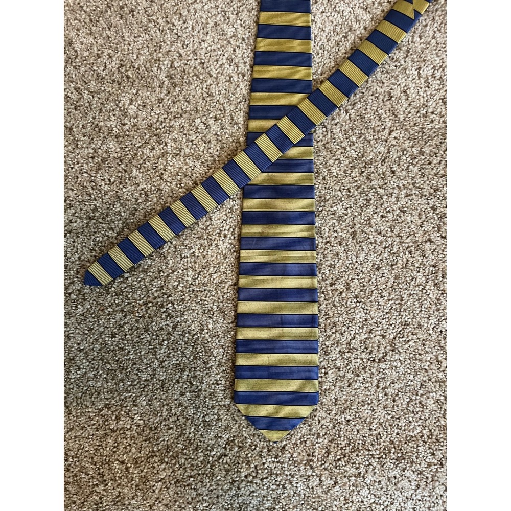 Brooks Brothers Mens Necktie One Size Blue Gold Striped Silk Makers Hand Made US
